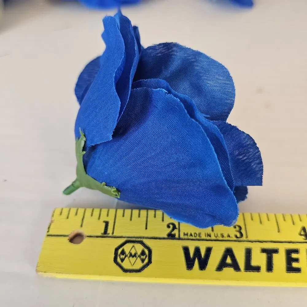 38 Royal Cobalt Blue Artificial Silk Rose Flower Heads 4in Wedding Craft Wreath